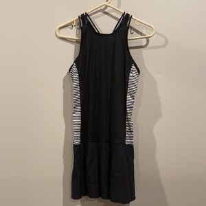 lole black tennis pleated racer back striped sides dress